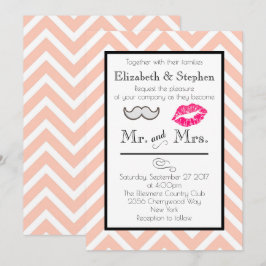 Invitación de boda de bigote y labios en Chevron d