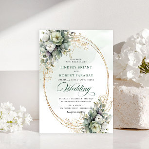 Invitación de boda de boho eucalipto rosas blancas