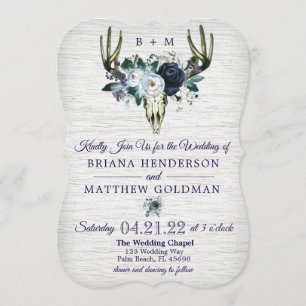 Invitación de boda de Boho Tribal Floral Antlers N