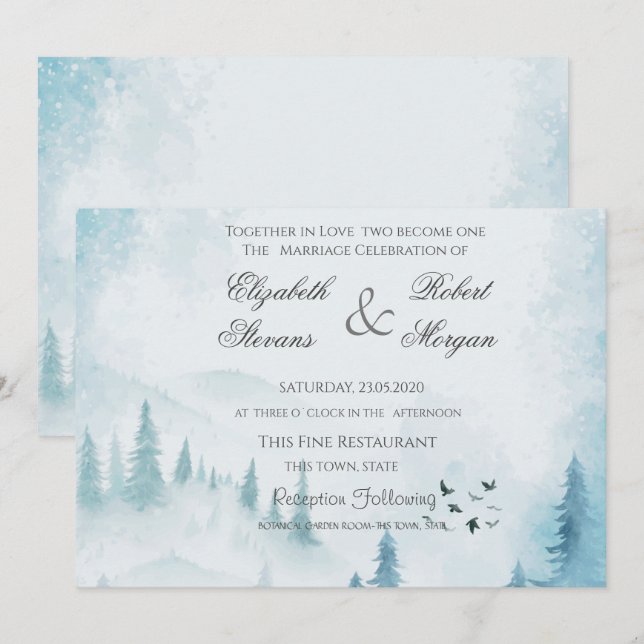 Invitación de Boda de Bosque de Invierno (Anverso / Reverso)