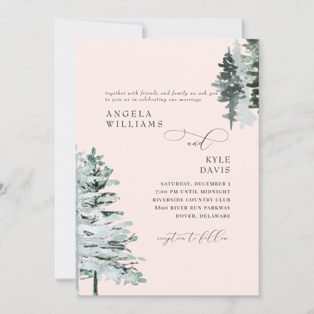 Invitación de boda de bosque de invierno con rubor (Anverso)