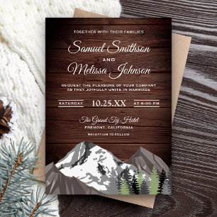 Invitación de boda de bosque de montaña de madera 