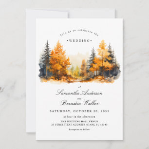 Invitación de boda de bosque otoñal, pinos