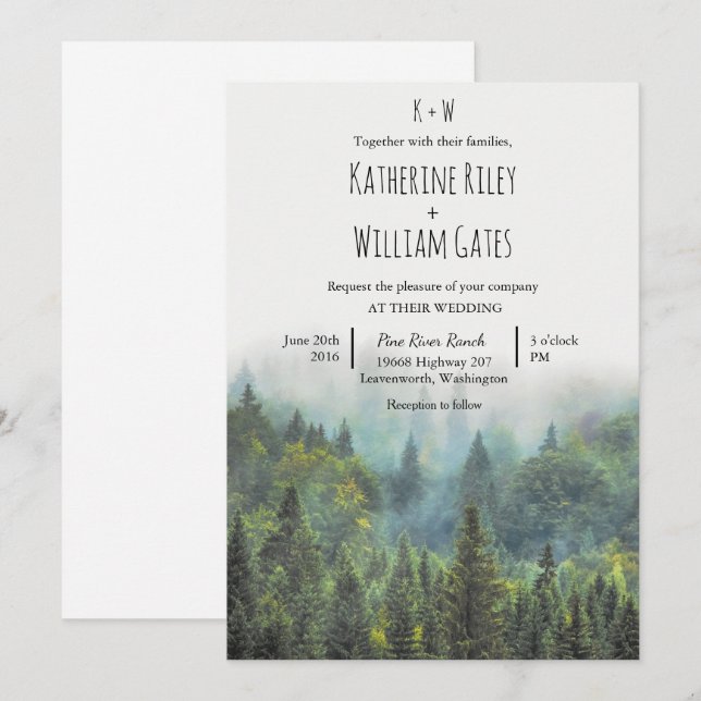 Invitación de boda de bosque rústico (Anverso / Reverso)