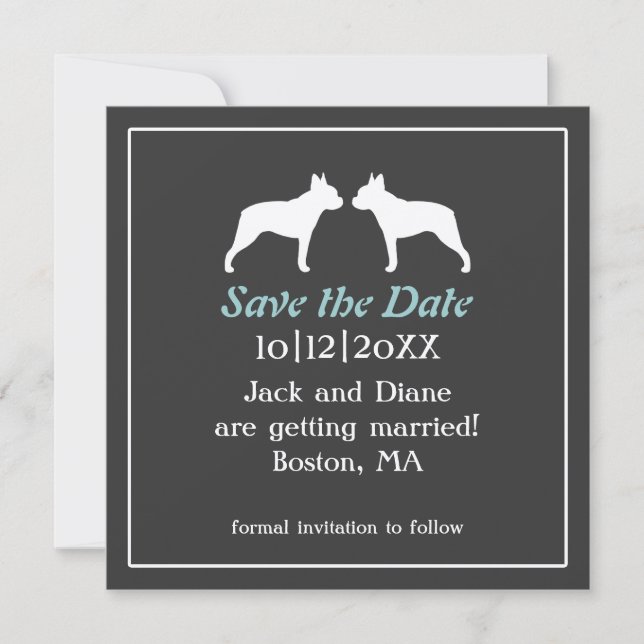 Invitación de boda de Boston Terriers para guardar (Anverso)