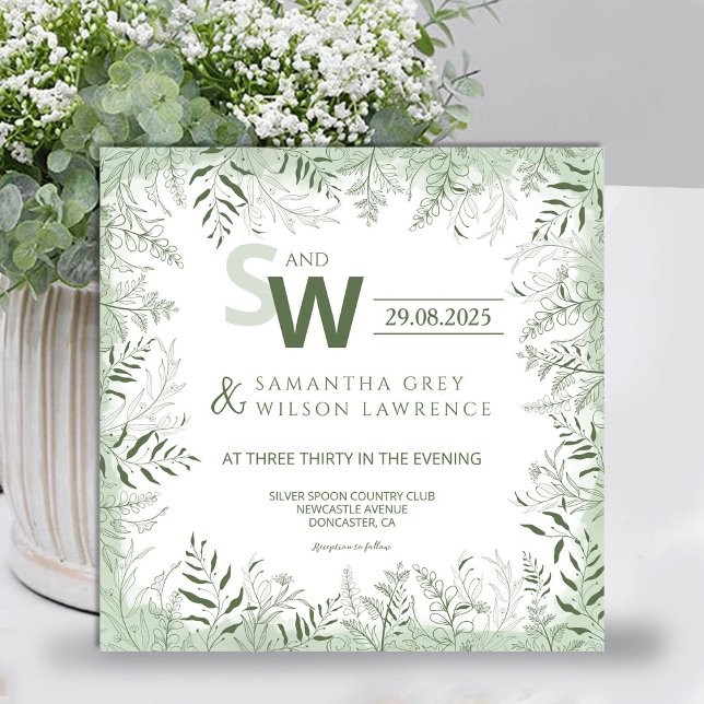 Invitación de boda de botánica moderna y vegetació (Subido por el creador)