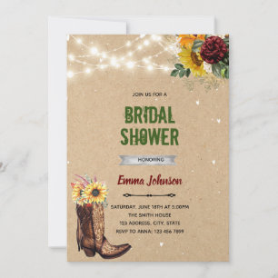 invitación de boda de botas de vaquera de granero