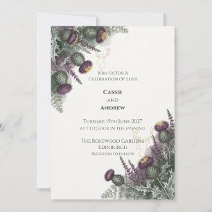 Invitación de boda de brezo y cardo púrpura