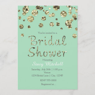 Invitación de boda de brillo dorado verde menta