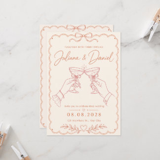 Invitación de boda de brindis de terracota minimal