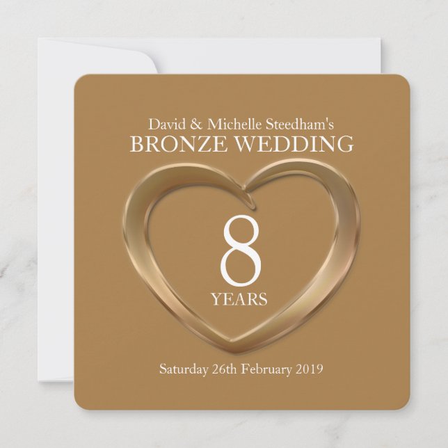 invitación de boda de bronce corazón 8 años fiesta (Anverso)