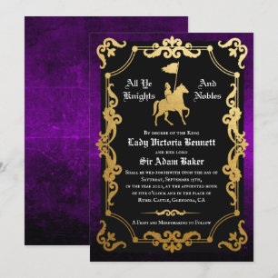 Invitación de boda de caballero medieval justando