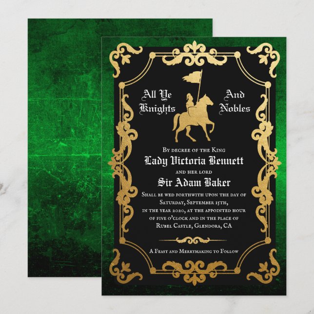 Invitación de boda de caballero medieval justando (Anverso / Reverso)