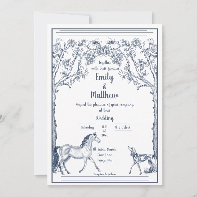 Invitación de boda de caballo y sabueso (Anverso)