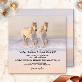 Invitación de boda de caballos en nieve de inviern
