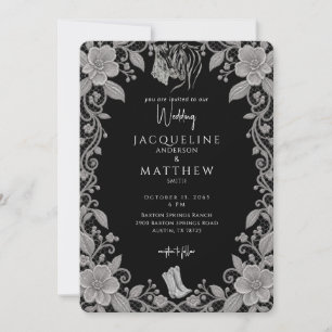 Invitación de boda de Caballos Negros Rústicos y E