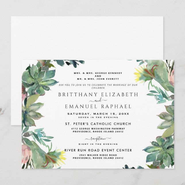 Invitación de Boda de Cactus Ambos Padres Enumerad (Anverso / Reverso)