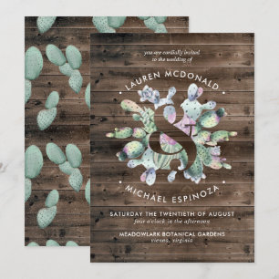 Invitación de boda de cactus rústico y madera de g