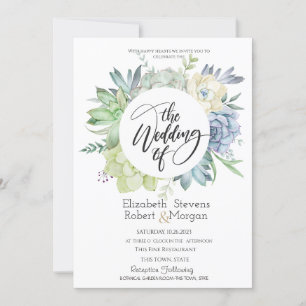 Invitación de Boda de Cactus Suculentas con Acuare