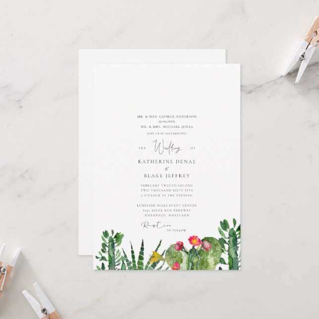 Invitación de boda de cactus suculento tropical (Anverso/Reverso In Situ)