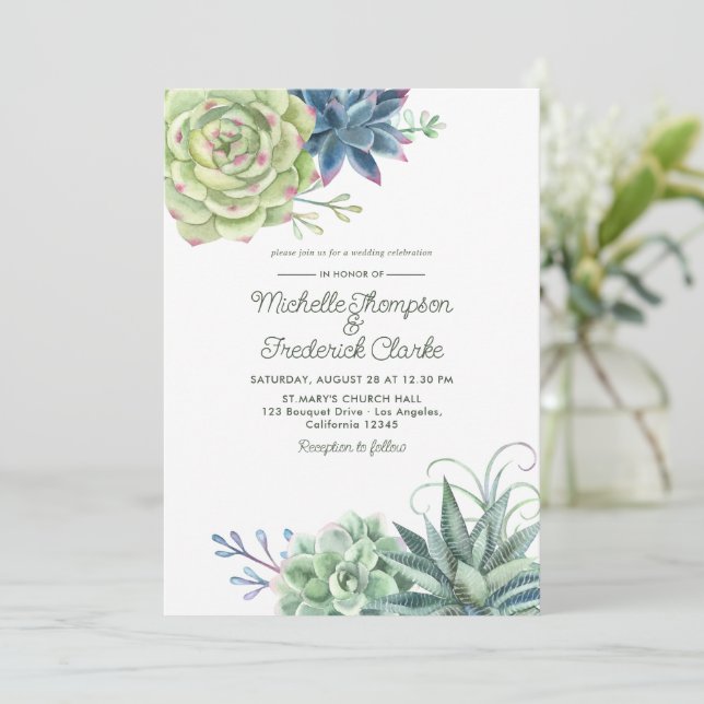 Invitación de boda de cactus suculentos de desiert (Anverso de pie)