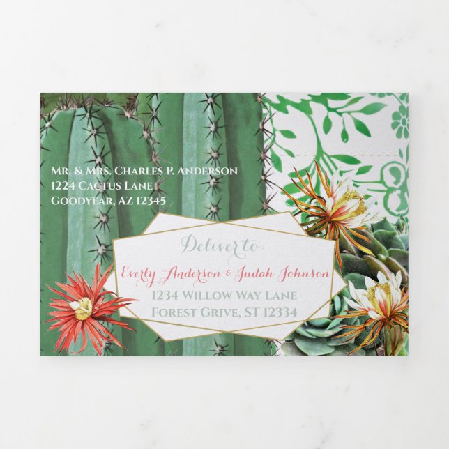 Invitación de boda de cactus todo en uno tripartit (Foto de portada)