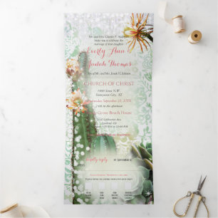 Invitación de boda de cactus todo en uno triple