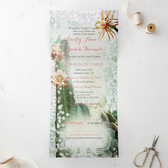 Invitación de boda de cactus todo en uno triple (Interior)