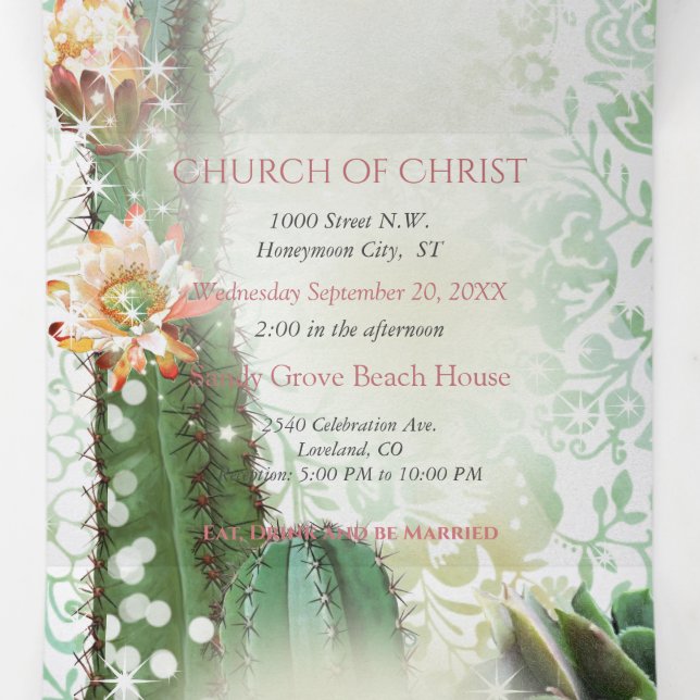 Invitación de boda de cactus triple plegable todo  (Interior medio)