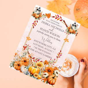 Invitación de boda de calabaza floral de otoño