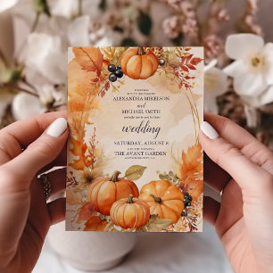 Invitación de boda de calabaza floral de otoño