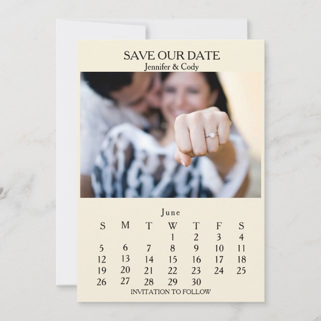 Invitación de Boda de calendario fotográfico (Anverso)