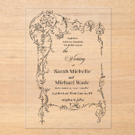 Invitación de boda de caligrafía con marco floral 