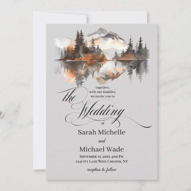 Invitación de boda de caligrafía de otoño mística (Anverso)