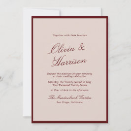 Invitación de boda de caligrafía de vino profundo 