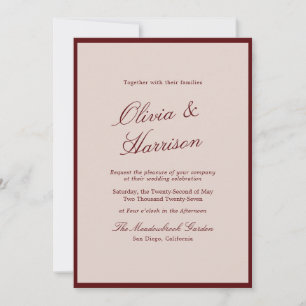 Invitación de boda de caligrafía de vino profundo