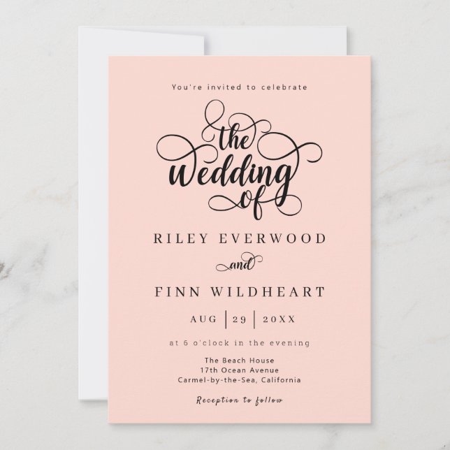 Invitación de boda de caligrafía elegante clásica (Anverso)