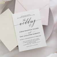 Invitación de boda de caligrafía en blanco y negro