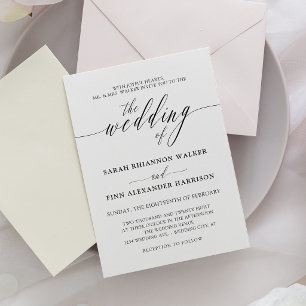 Invitación de boda de caligrafía en blanco y negro