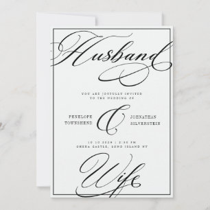Invitación de boda de caligrafía en negro y blanco