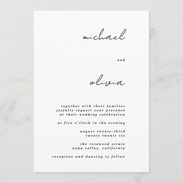 Invitación de Boda de Caligrafía Minimalista (Anverso)