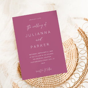 Invitación de boda de caligrafía MOD Rosa Púrpura