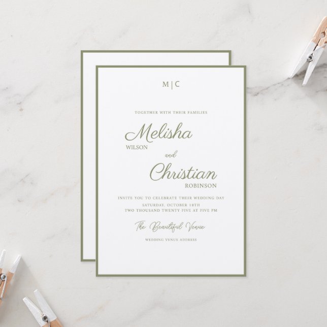 Invitación de boda de caligrafía moderna minimalis (Anverso/Reverso In Situ)