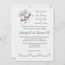 Invitación de boda de campanas grises y rosadas