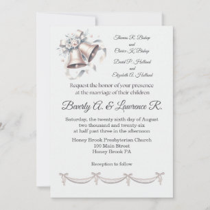 Invitación de boda de campanas grises y rosadas