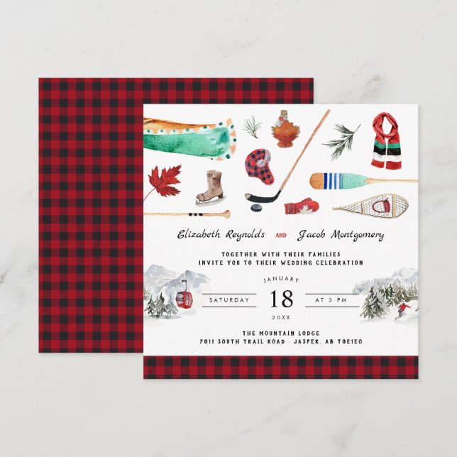 Invitación de Boda de Camping de Montaña de Invier (Anverso / Reverso)