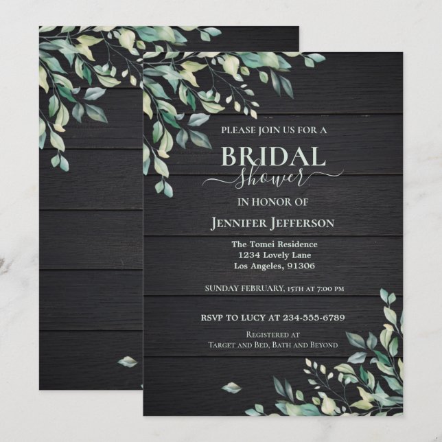 Invitación de boda de campo floral de madera (Anverso / Reverso)