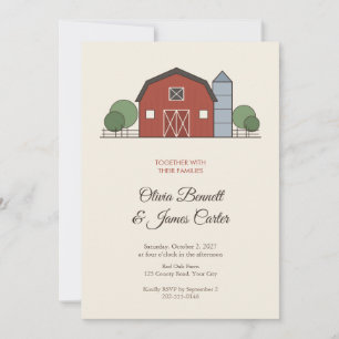 Invitación de boda de campo granero rojo rústico