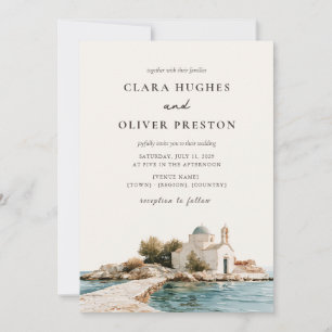 Invitación de boda de capilla griega de terracota 