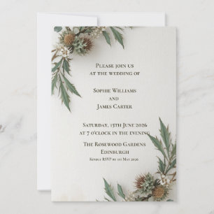 Invitación de boda de cardo botánico   Verde Blanc